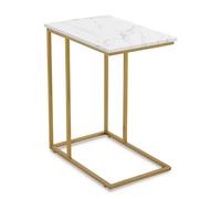 ROSEN GARDEN Mesa auxiliar en forma de C para sofá, mesa auxiliar estrecha con almohadillas ajustables para las piernas, mesa deslizante debajo del sofá con marco de metal para sala de estar,
