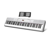 Rosen P51 - Teclado ponderado de tamaño completo Piano digital para principiantes de 88 teclas, piano eléctrico portátil con pedal de sostenimiento y fuente de alimentación, color plateado