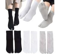 rosenice 3 pares de calcetines elásticos de algodón Tabi Toe (blanco/gris/negro) para hombres y mujeres, calcetines transpirables con puntera dividida para chanclas, calcetines elásticos ninja con