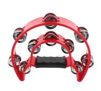 ROSENICE Pandereta de doble fila Media luna musical de metal Jingles Pandereta de mano (rojo)