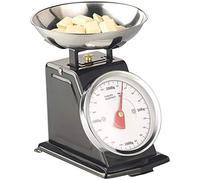 Rosenstein & Söhne Básculas digitales - balanza cocina mecánica: Analógico Báscula de cocina retro, hasta 2 kg, Función Tara, carcasa de metal negro (balanza retro, antigua, analógico)
