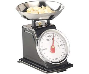 Rosenstein & Söhne Básculas digitales - Libra: Báscula de cocina retro analógica negra, de metal, de hasta 2 kg, con función de tarado (Retro Libra, Mecánico Básculas de cocina)