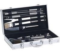 Rosenstein & Söhne Conjunto de parrilla: Juego de cubiertos de parrilla de acero inoxidable de 14 piezas, Caja de aluminio, Cepillo para parrilla (parrilla conjunto maleta)