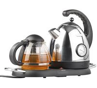 Rosenstein & Söhne tetera eléctrico: Hervidor de acero inoxidable WSK-300.set con tetera (Estación de té Con calentador de agua)