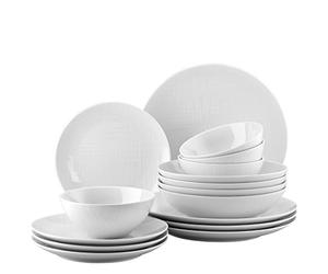 Rosenthal 11770 - 800001 - 28370 Malla Juego de 16 Piezas, 4 Pieza, Plato Hondo (21 cm, Plano 21/27 cm), Cuencos 14 cm, Color Blanco