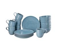 Rosenthal Joyn Denim Blue - Juego de 18 vasos de gres, vajilla, servicio de café, platos de desayuno, vasos, cuencos, sopas, cereales, color azul