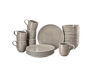 Rosenthal Joyn Grey - Juego de 18 vasos de gres, vajilla, servicio de café, platos de desayuno, vasos, cuencos, sopas, cereales, gris