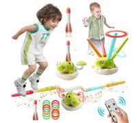 RoserRose 3 en 1 Juegos Exterior Niños, Cohete Juguete, Salto Musical, Juego de Lanzamiento, Juguetes Jardin con Mando a Distancia, 4 Velocidades, Juegos de Exterior para Niños 3 4 5 6 7 8 Años