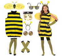 RoserRose Disfraz de abeja para mujer, disfraz de abeja, disfraz de abeja, disfraz de abeja, con alas, diadema, gafas, clip para la oreja, guantes, calcetines, para carnaval, fiesta, disfraz (L)
