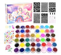 RoserRose Kit Tatuajes Purpurina Temporales Niños, Tatuajes Purpurina para Niñas, 48 Colores Brillo con 210 Gemas, 187 Plantillas, Tatuaje de Cara y Cuerpo para Fiestas Cumpleaños Carnaval