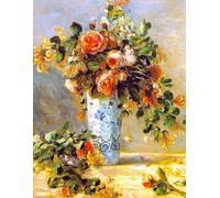 Roses and Jasmine in a Delft Vase - Pierre-Auguste Renoir - Large Notebook: 120 Lined Pages, College Ruled, 8.5"x 11" Journal Diary Notepad