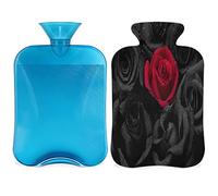 Roses, botella de agua caliente con funda esponjosa, bolsa de agua caliente de gran capacidad, bolsa de agua negra y roja para noches acogedoras, alivio del dolor, espalda, cuello y hombros
