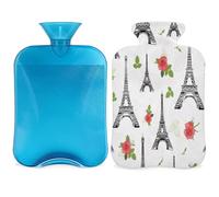 Roses - Botella de agua caliente de la Torre Eifel París con funda, 2 L, gran capacidad, bolsa de agua para noches acogedoras, alivio del dolor, espalda, cuello y hombros