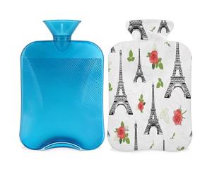Roses - Botella de agua caliente de la Torre Eifel París con funda, 2 L, gran capacidad, bolsa de agua para noches acogedoras, alivio del dolor, espalda, cuello y hombros