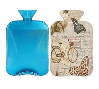 Roses Butterfly - Botella de agua caliente vintage con funda esponjosa, 2 l, botella vintage de gran capacidad, bolsa de agua para noches acogedoras, alivio del dolor, espalda, cuello y hombros