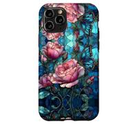 Roses Butterfly Stained Art Effect Stain Pink Blue Floral Carcasa para iPhone 11 Pro