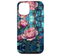 Roses Butterfly Stained Art Effect Stain Pink Blue Floral Carcasa para iPhone 12/12 Pro