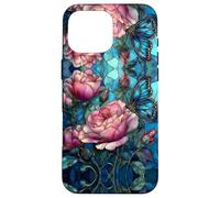 Roses Butterfly Stained Art Effect Stain Pink Blue Floral Carcasa para iPhone 16 Pro MAX