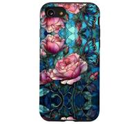 Roses Butterfly Stained Art Effect Stain Pink Blue Floral Carcasa para iPhone SE (2020) / 7/8