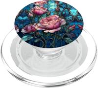 Roses Butterfly Stained Art Effect Stain Pink Blue Floral PopSockets PopGrip para MagSafe
