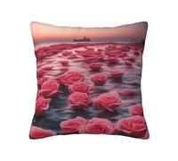 Roses by The Sea - Funda de almohada cuadrada de felpa de 22 x 22 pulgadas, adecuada para el hogar, sala de estar, dormitorio y fundas de almohada interiores de coche.