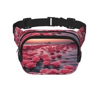 Roses by the sea - Riñonera cuadrada de doble capa con correa ajustable para actividades al aire libre, color negro, talla única, Black, Talla única