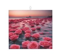Roses by the sea Tapete de secado de platos de cocina, tapete absorbente de encimera de cocina de 16 x 18 pulgadas, tapete decorativo duradero, lavable, reutilizable,