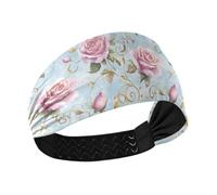 Roses Golden Leaves Pastel Retro Moisture Wicking Running Headband Elastic Sweaty Bands for Tennis Wash Face Yoga Accesorios para el cabello de mujer
