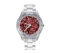 Roses in Black White - Reloj analógico de cuarzo para hombre, correa de acero inoxidable, reloj de pulsera de negocios