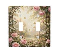 Roses - Placa de cubierta doble para interruptor de luz, diseño romántico vintage de mariposas, vides primaverales, melocotón, plástico, tamaño estándar, para decoración de nuevo apartamento, hogar