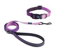 Roses&Poetry Juego de collar y correa para perros pequeños, correas reflectantes para cachorros con collares, correa ajustable y duradera a juego para perros pequeños y niñas (morado claro-S)