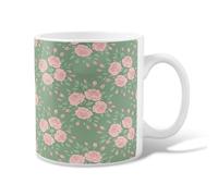 Roses - Taza de café de cerámica, diseño floral y romántico, diseño de brotes de hojas verdes primaveras, con asa, ideal para amigos, amantes de la familia, ancianos, compañeros de trabajo, 11 onzas