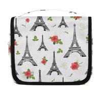 Roses Torre Eifel Paris - Neceser de viaje para mujeres, hombres, niños y niñas, bolsa de lavado para colgar artículos de tocador, cosméticos y organizador de maquillaje, color, L, Organizador de