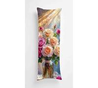 Roses Vase Body Pillow Case Cover 35x100cm, Long Backrest Cushion Pillow Protector with Zipper, Decorative Bedding Pillowcase, Soft Body Pillow Cover for Couch Bedroom Sun