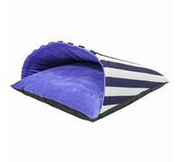 Rosewood Cama para perros con diseño de madriguera a rayas azules y blancas, acogedora cueva para perros pequeños a medianos y cachorros, colchón acolchado de felpa ultrasuave con dosel, lavable, base