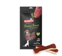 Rosewood Chewy Bones Pato Mediano - Huesos Masticables de Piel de Vacuno | Snack dental para perros sin cereales ni aditivos, rico en proteínas, premio de cuero de res con carne de pato, 80 g