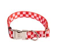 Rosewood Collar de Perro de Tablero de ajedrez Rosa y Rojo, Collar Ajustable para Mascotas pequeñas, Medianas y Grandes, Collar Elegante y Duradero con herrajes de Metal, 18-28 Pulgadas