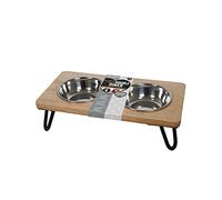 Rosewood Cuenco Elevado de Madera para Perros y Gatos pequeños y medianos con un Soporte Elevado Resistente y Dos Cuencos de Agua y Comida de Acero Inoxidable, Mediano