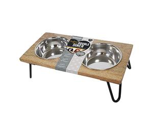 Rosewood Cuenco Elevado para Perros medianos y Grandes con un Soporte Elevado Resistente y Dos Cuencos de Acero Inoxidable para Agua y Comida, Madera, Grande