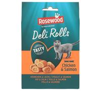 Rosewood Deli Rolls - Delicias Suaves para Gatos con Pollo y salmón, sin Cereales, sin azúcar añadido, Rollos de Aperitivos Suaves, 40 g