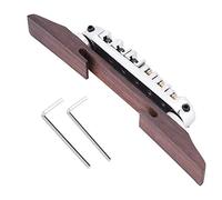 Rosewood Guitar Bridge with Rollers | LP SG Jazz Guitar Replacement Bridge | Adjustable String Height & Spacing | 6 String Roller Bridge for Enhanced Tone & Playability (Silver)