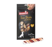 Rosewood Trio Sticks Chicken Medium - Palitos masticables con Piel de Pollo y Ternera para Perros, ayudan al Cuidado Dental, sin Gluten, Cereales ni aditivos Artificiales, Pack de 6 (6x90 g)