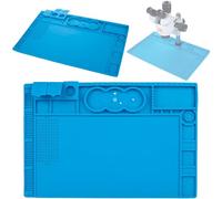 Rosfix Alfombrilla de silicona para microscopio, antiestática, resistente al calor hasta 500 °C, 480 x 320 mm, 8 mm de grosor, sección magnética, base de metal, alfombrilla de reparación electrónica