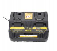 Rosfix - Cargador doble DCB102 DualCharge Pro - 2xUSB 5V, 2x2A 10.8V - 20V | Entrada 110-240V | Compatible con baterías DeWalt DCB120-DCB204 | Cargador de batería
