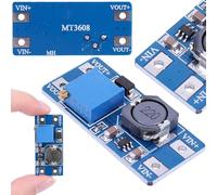 Rosfix - Convertidor DC-DC Step-Up MT3608 - Voltaje de entrada 2-24V, salida 2-28V 2A | Rendimiento 93% | Potenciómetro integrado | Para proyectos electrónicos | Módulo de alimentación