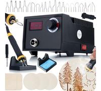 Rosfix - Estación de pirograbado Black Fenix RBB60W - 60W, pantalla LCD, temperatura ajustable | 20 puntas + madera contrachapada | para madera, cuero, corcho, herramienta creativa