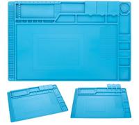 Rosfix Esterilla de soldadura de silicona con organizador, resistente al calor hasta 500 °C, 450 x 300 mm, elástica, antideslizante, para reparación electrónica, alfombrilla de trabajo para técnico