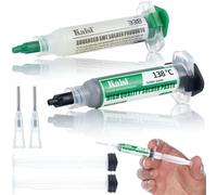 Rosfix - Juego de pasta de soldadura (flujo 338 + estaño líquido 138 °C, aplicación precisa | 2 pistones, 2 agujas | para reparación GSM BGA | Accesorio de soldadura electrónica