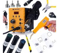Rosfix Kit 858D Ultra - Estación de soldadura de aire caliente y soldadora de plástico 700 W | 100 - 500 °C, 120 l/min, 3 boquillas | Alambres de soldadura ABS/PP/PE | Kit de reparación de plástico