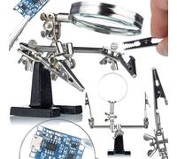 Rosfix Kit de soldadura de tercera mano con lupa, lupa ajustable de 65 mm de diámetro, pinzas de cocodrilo de 35 mm, ideal para electrónica y modelismo, ayuda de soldadura y accesorios para banco de